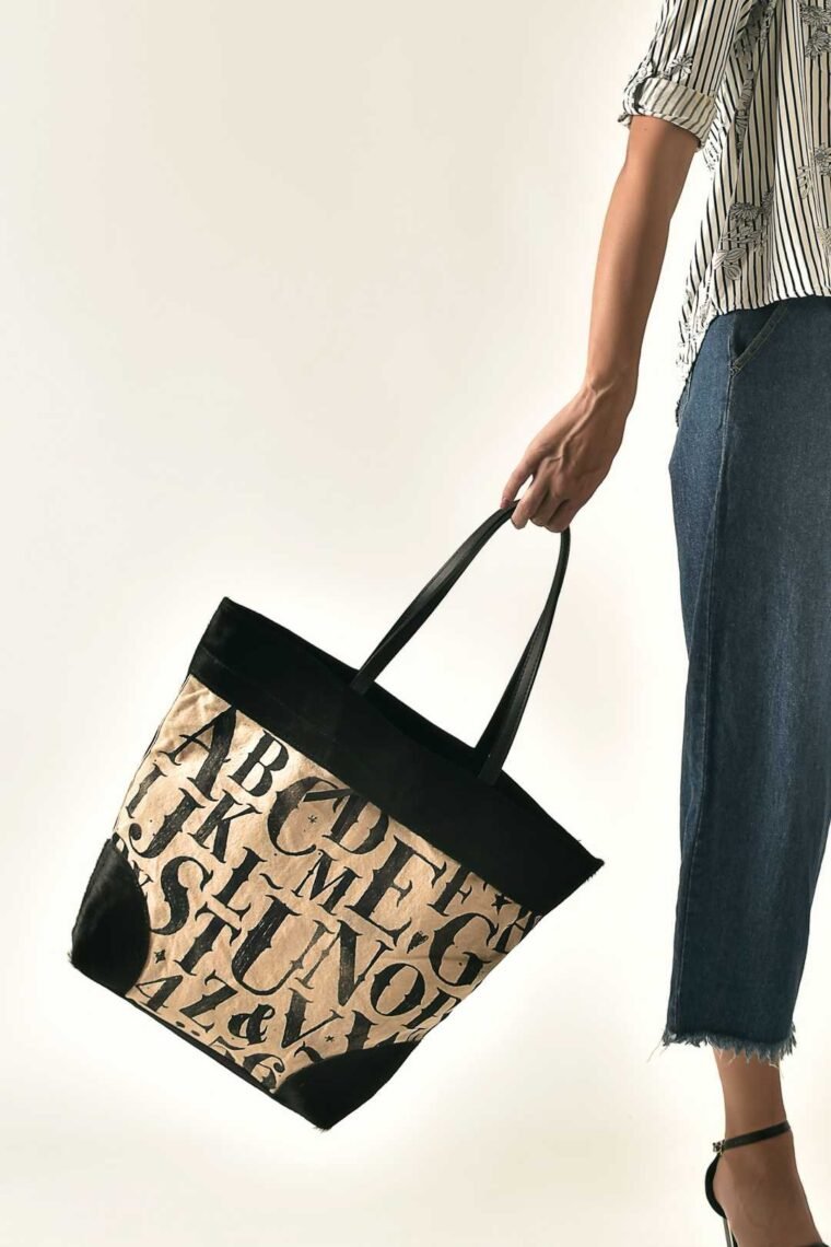 Alphabets printed tote bags