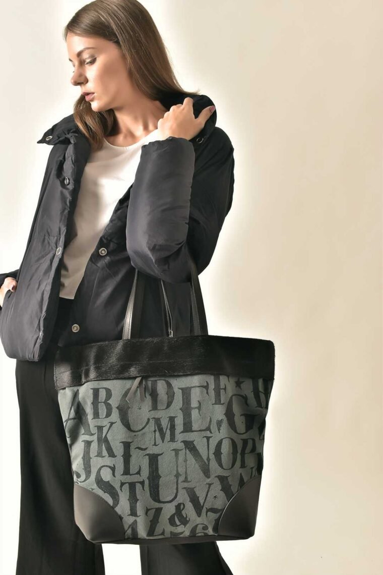 Alphabets Black and White Canvas Medium Tote