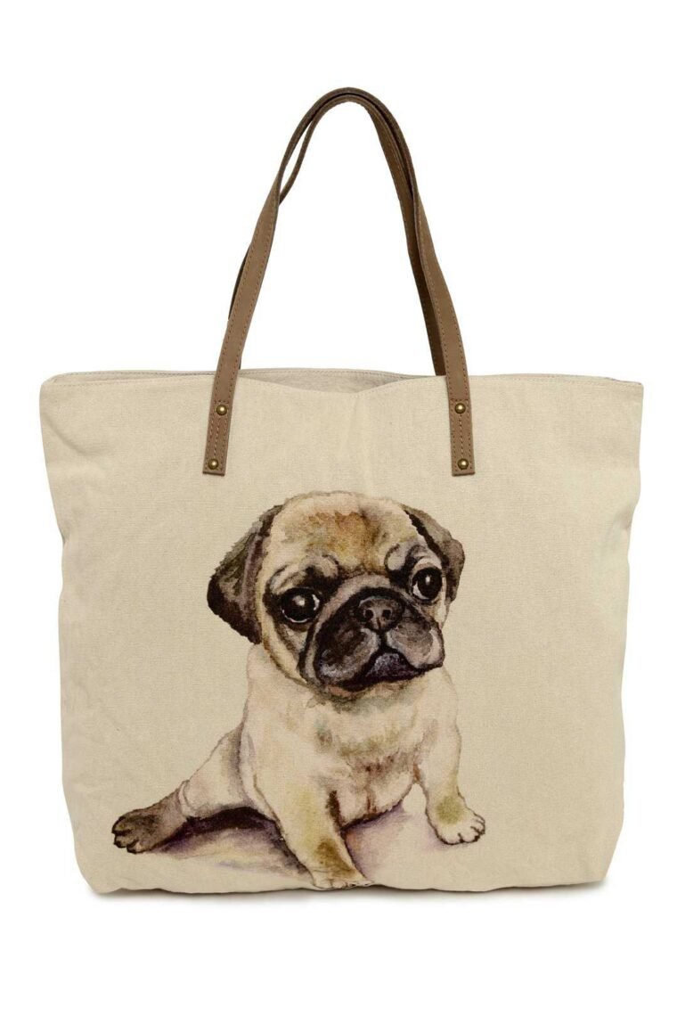 Pug Canvas and Leather Tote Bag