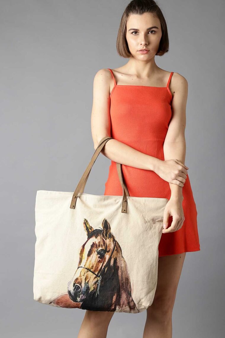 Brown Horse Printed Travel Tote Bag