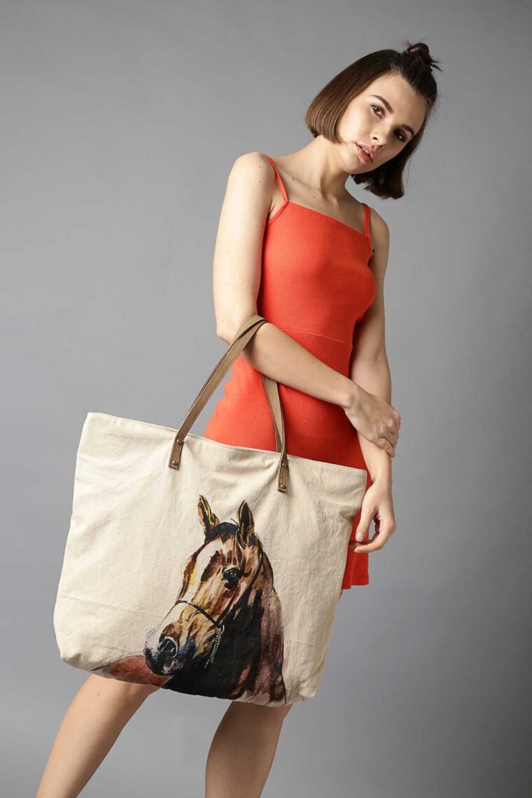 Brown Horse Printed Travel Tote Bag