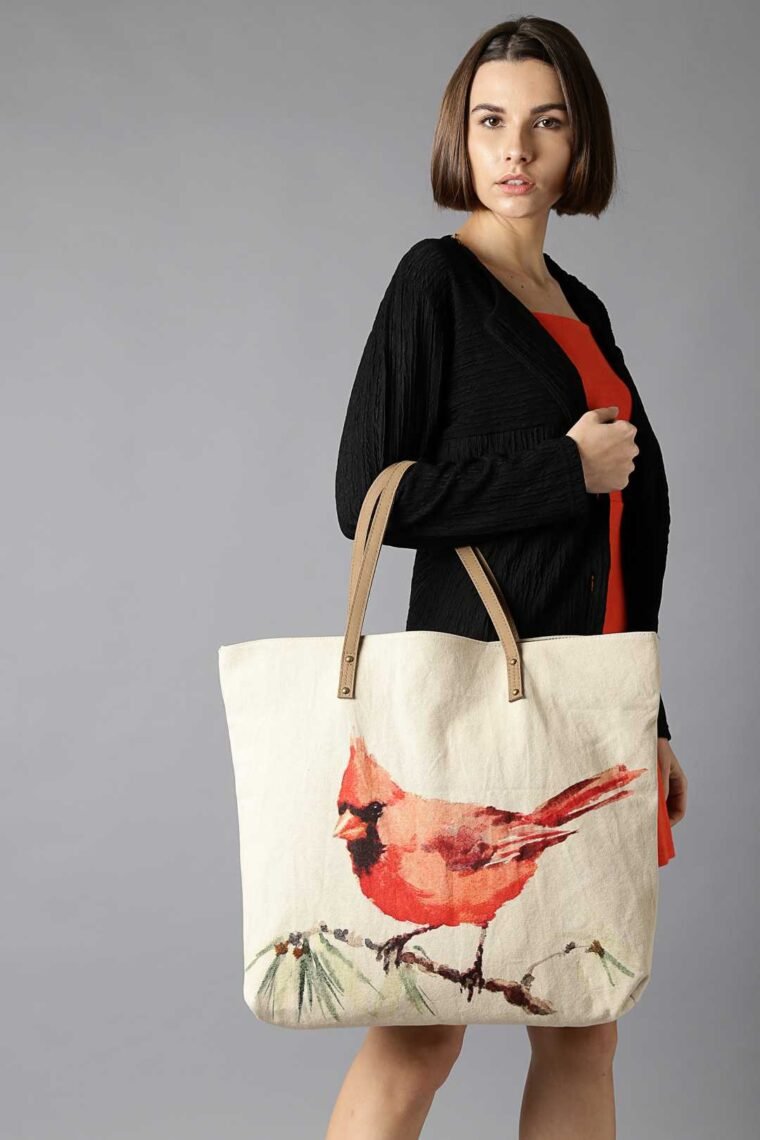 Red Cardinal Leather Tote Bag