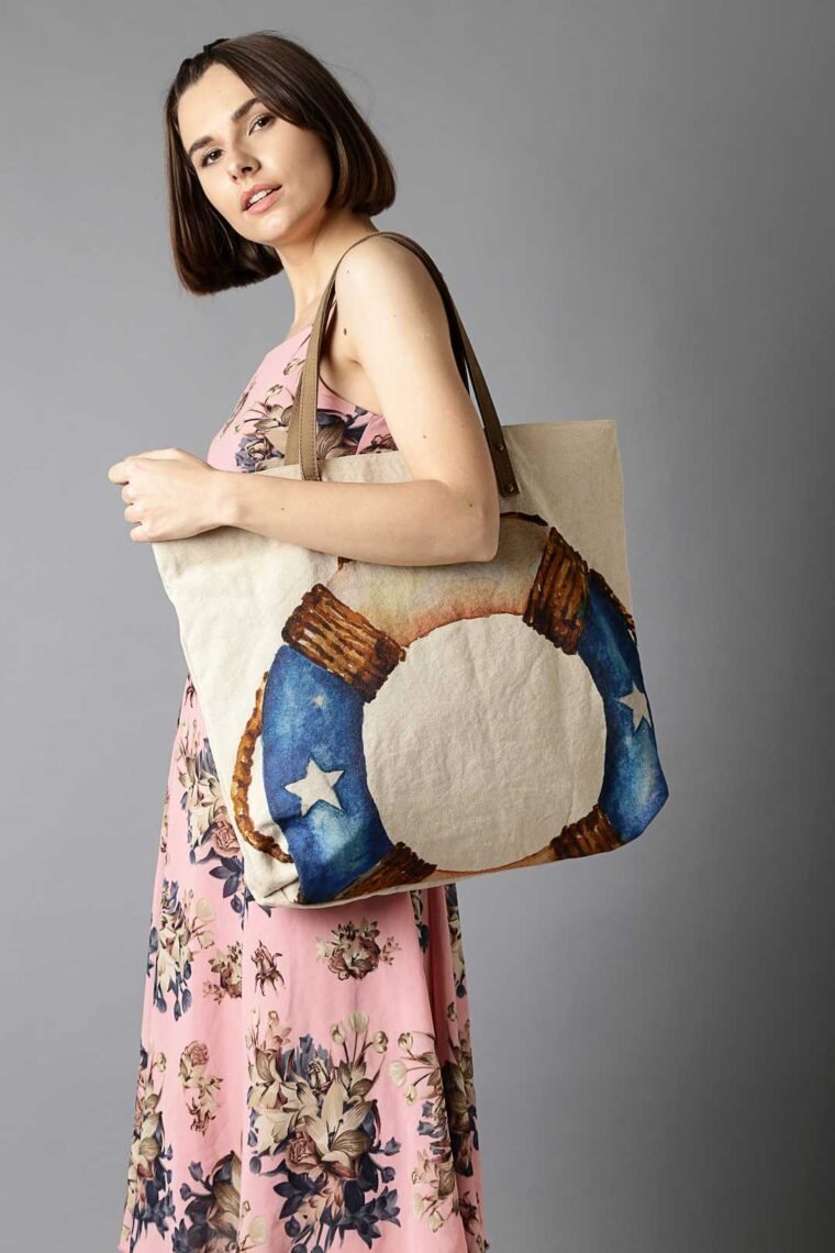 Bouy Printed Canvas and Leather Tote Bag