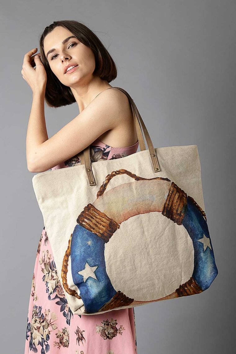 Bouy Printed Canvas and Leather Tote Bag