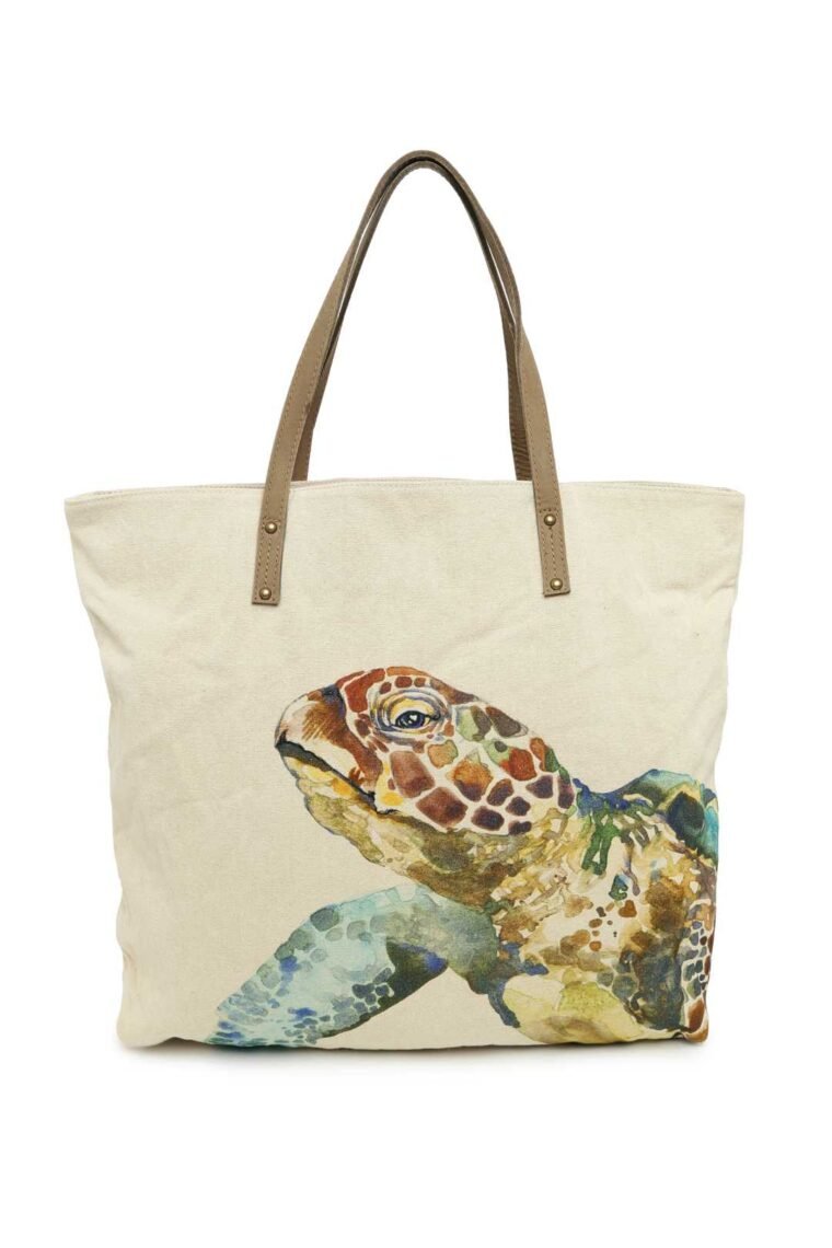 Sea Turtle Canvas and Leather Tote Bag