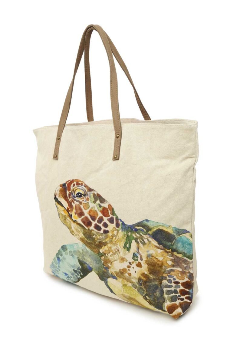 Sea Turtle Canvas and Leather Tote Bag