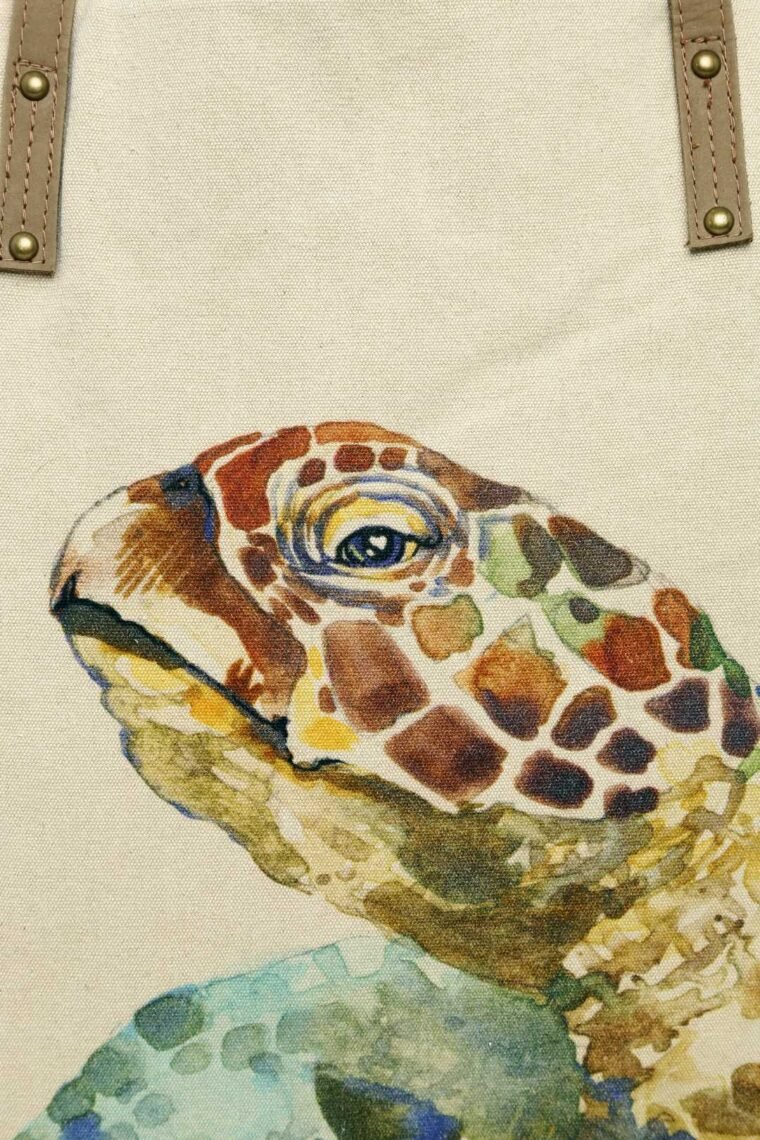 Sea Turtle Canvas and Leather Tote Bag