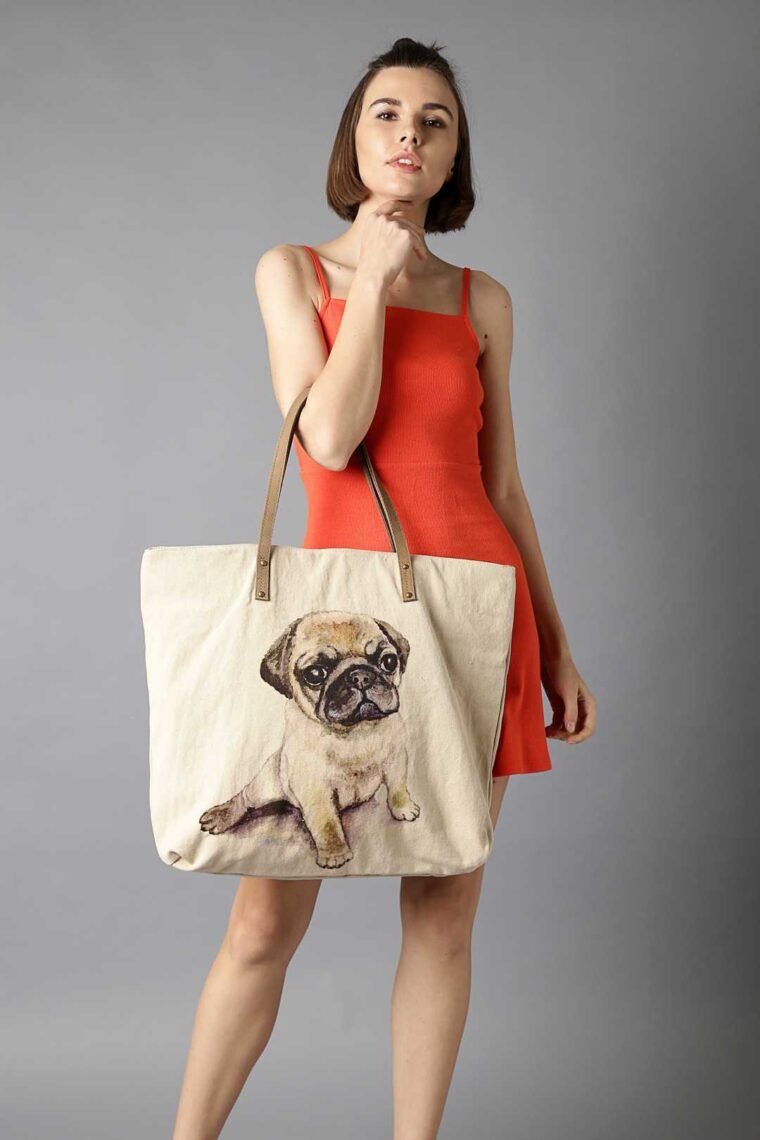 Pug Canvas and Leather Tote Bag