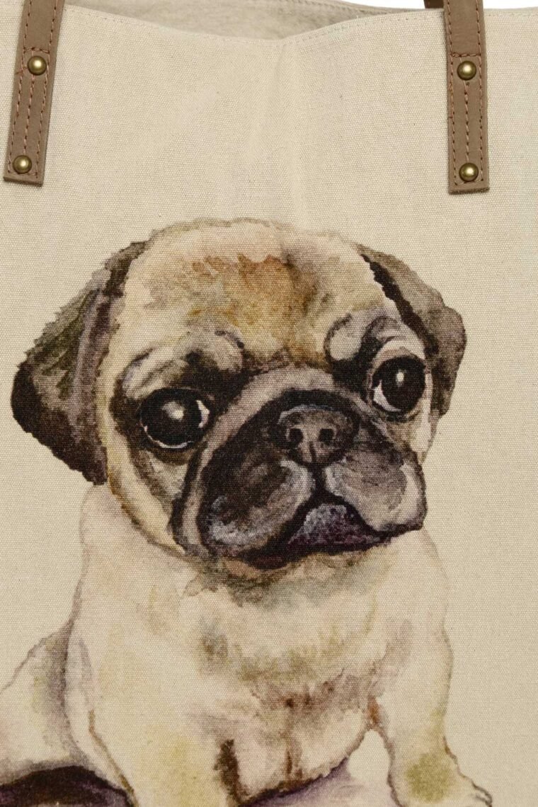 Pug Canvas and Leather Tote Bag