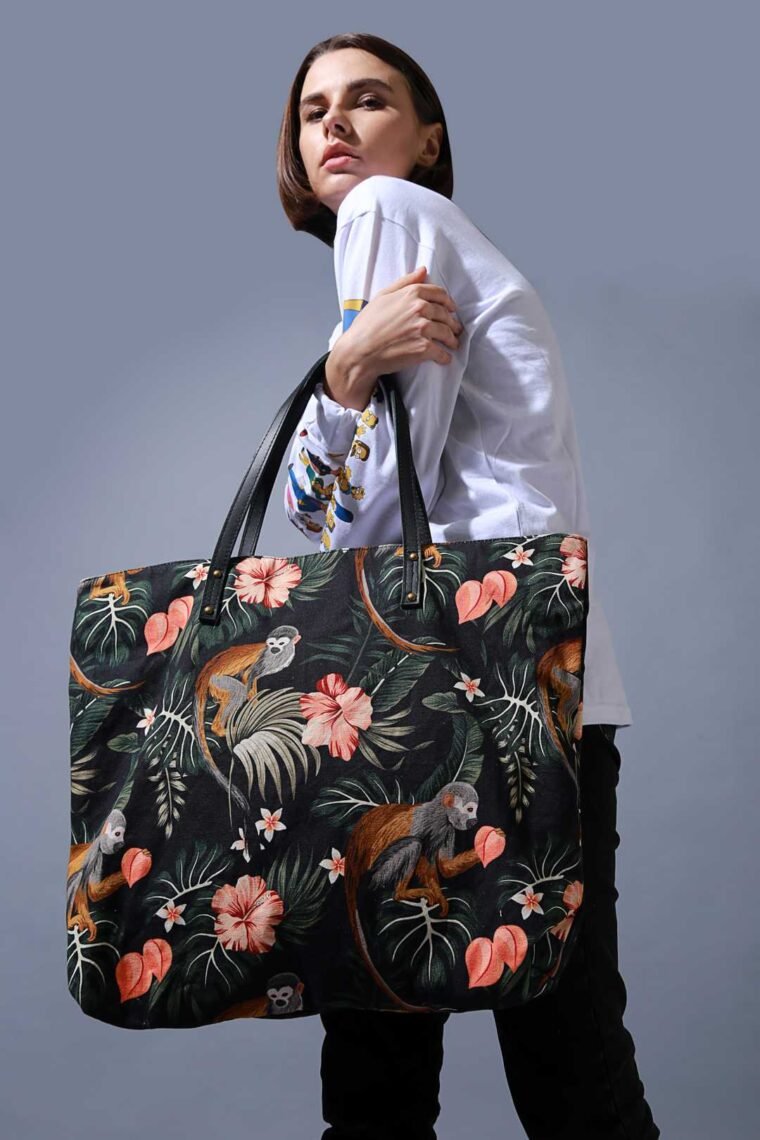 Tropical Dark Printed Tote Bag