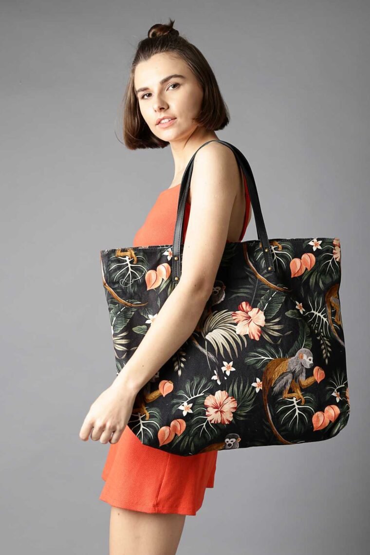 Tropical Dark Printed Tote Bag