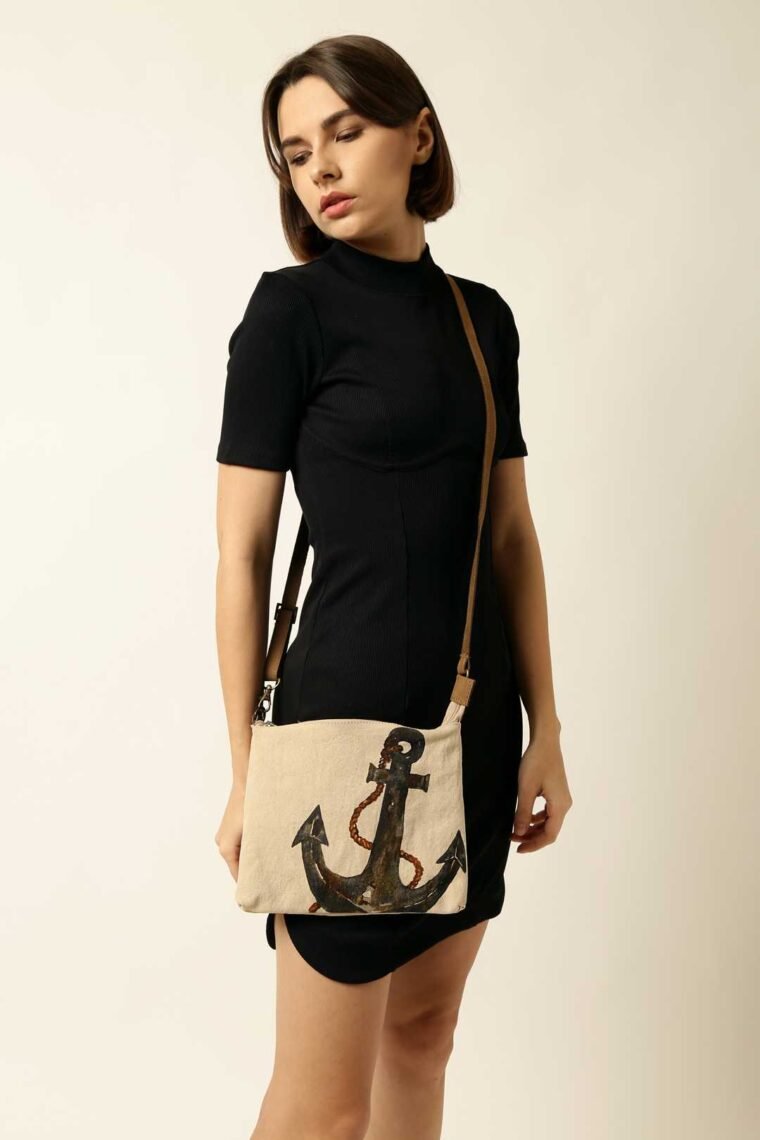 Anchor Canvas and Leather Sling Bag