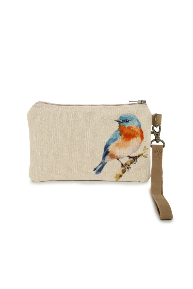 BlueBird Canvas and Leather Wristlet