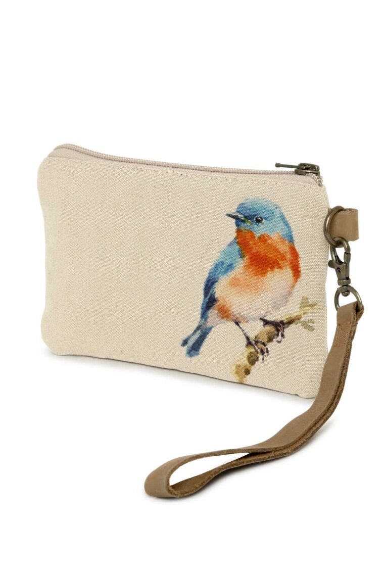 BlueBird Canvas and Leather Wristlet