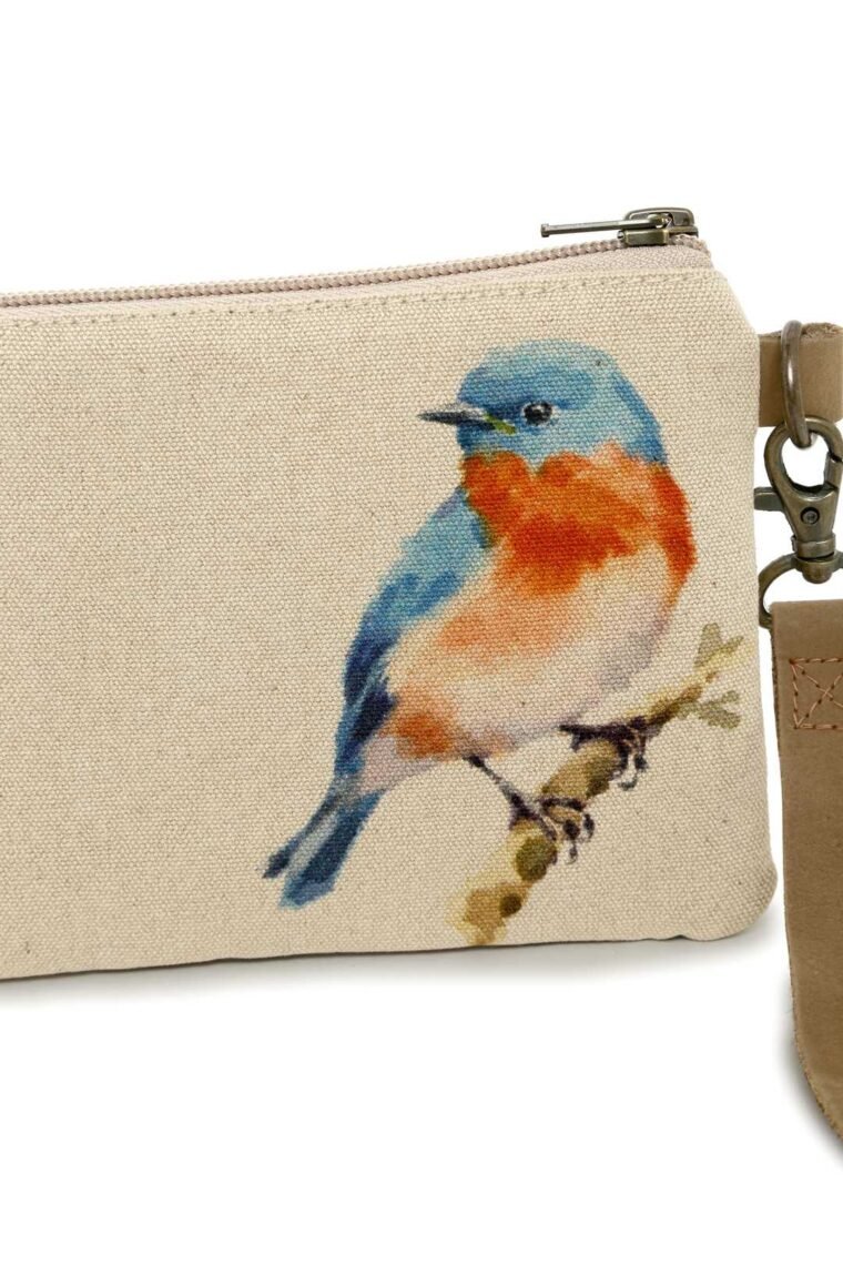 BlueBird Canvas and Leather Wristlet